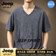 JEEP SPIRIT重磅t恤男短袖V領2026夏季寬松加肥加大碼印花體恤衫半袖衫 灰色 5XL 180-200斤