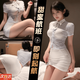 FMSERUIOS情趣內衣包臀裙空姐服女學I生情趣短裙連衣新款大尺度制服誘惑裝 韓風襯衣裙【含：上衣+領帶+裙子+T褲】 均碼 80-125斤