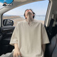大力水手呼吸感V領(lǐng)仿亞麻短袖男夏季薄款半袖棉麻口糧T恤DX27杏色XL