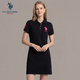 U.S. POLO ASSN.女士短袖POLO領(lǐng)白色連衣裙A版中裙寬松休閑長(zhǎng)款T恤裙 黑色 XL 