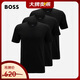BOSS男款純色徽標刺繡圓領短袖T恤3件裝50475284001 黑色 XL