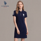U.S. POLO ASSN.女士短袖POLO領白色連衣裙A版中裙寬松休閑長款T恤裙 藏藍色 M 