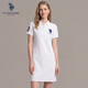 U.S. POLO ASSN.女士短袖POLO領白色連衣裙A版中裙寬松休閑長款T恤裙 純白色 M 