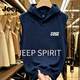 JEEP SPIRIT2026夏季無袖背心男士連帽馬甲寬松潮流運動坎肩上衣服男 藏青色 M 110-130斤