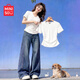 名創優品（MINISO）短袖t恤女夏2026新款v領氣質小衫抽褶設計感半袖女士修身正肩上衣