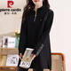 皮爾卡丹（pierre cardin）休閑拼接立領(lǐng)衛衣女春秋2026新款中長(cháng)款上衣大碼女裝 暗夜黑 XL
