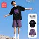 名創(chuàng)優(yōu)品（MINISO）男裝夏季2026年新款兩件套純棉短袖上衣涼感山系短褲青少年套裝男 黑色(mt北極星)+極光紫 L 175(純棉短袖 冰絲短褲 )