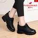富貴鳥(niǎo)頭層牛皮系帶單鞋女春秋新款圓頭厚底內增高小皮鞋英倫風(fēng)休閑女鞋 FN0215/0175黑色 37