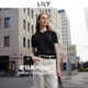 LILY2026夏新款含萊賽爾亞麻簡(jiǎn)約POLO領(lǐng)休閑通勤短袖針織衫女短款 411藏青 L