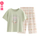 芬騰2026新款清新綠色系睡衣女春夏純棉印花短袖七分褲家居服套裝