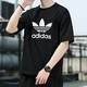 阿迪達斯 （adidas）三葉草短袖T恤男士2025夏季休閑半袖透氣圓領上衣跑步健身體恤 純棉質感H06642黑色三葉草潮款 M 建議體重150-170斤