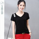 艾路絲婷短袖T恤女純色V領(lǐng)打底衫體恤修身上衣女裝  TX3360 黑色 M