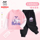 巴布豆兒童套裝春秋寶寶衣服中小童可愛(ài)童趣假兩件上衣女童休閑兩件套 粉 臥趴小麗+黑 櫻桃巴布妮X 120 cm