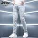 JEEP SPIRIT牛仔褲男修身夏季新款淺色韓版潮流彈力小腳褲休閑高級感長褲子男