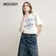 moussy 新品復古感字母印花寬松短袖T恤女028JSX90-1092 010白色 均碼