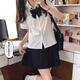 尤克達(dá)蒂（yookdd）短袖JK制服套裝白襯衫女學(xué)院風(fēng)短裙百褶裙日系寬松百搭學(xué)生套裝 套裝【白襯衫+黑百褶+領(lǐng)結(jié)】 L 【建議105-115斤】