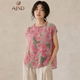 AJND涼爽苧麻襯衣女薄款清新田園風小碎花上衣寬松木耳邊后背開扣小衫 紅玫瑰 均碼
