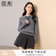 香影灰色絞花針織衫上衣女2025冬季新款配絲巾套頭miu系翻領毛衣 中灰 M 160/84A/95-110斤