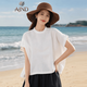 AJND品牌短袖漢麻T恤女26夏款立領文藝范垂墜蝙蝠衫寬松休閑圓領上衣 白色 均碼 建議145斤以內