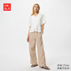 優(yōu)衣庫麻混紡舒適長褲/常規(guī)款女裝/休閑褲26春夏新款482246 32 深米色 M