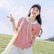 紫洛妮（ZILUONI）初中生條紋短袖夏季新款2026高中學(xué)生T恤套裝搭配少女孩大童甜美 【T恤】紅米格 M