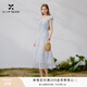 香影藍(lán)色暈染碎花連衣裙女2026夏季新款木耳邊方領(lǐng)法式泡泡袖裙子 航線藍(lán) S 155/80A/85-95斤