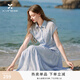 香影海邊藍色連衣裙女2026夏季新款重工刺繡度假風翻領收腰襯衫裙 航線藍 M 95-110斤/裙長122.0CM