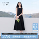 三彩2026春季新款圓領無袖收腰連衣裙A字裙大擺長裙背心裙簡約氣質M