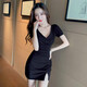 勤度足療技師工作服新款女套裝夏連衣裙上班衣服服裝春季修身顯瘦 黑色 M