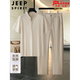 JEEP SPIRIT高檔天絲亞麻套裝男2026夏季新款寬松休閑運動薄款冰.絲短袖t恤男 卡其套裝 【短袖+長褲】 XL 男士高端套裝 （建議體重120一145斤）
