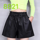 蘭威費雷皮短褲秋冬新款女高腰修身寬松外穿鞋褲松緊腰水洗皮褲 8821 L