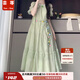 蕓蕁連衣裙女2026新款森系甜美木耳邊綠色收腰連衣裙女大童夏季學(xué)院風(fēng) 淺綠色【沒有腰帶】 S 建議70-90斤