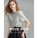 德瑪納【撩動(dòng)夏日】夏圓領(lǐng)復古條紋針織泡泡袖短袖t恤女微彈女式t恤