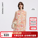 朗姿系帶A字型寬松碎花無袖連衣裙印花背心短裙2026年夏季新款 云朵粉色 2XL