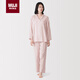 MUJI女式 無側縫雙層紗織 睡衣 家居服套裝 粉紅色條紋6A L