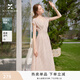 香影法式v領連衣裙女2026夏季新款修身顯瘦蕾絲花邊浪漫粉色裙子 淺粉 S 85-95斤/裙長111.0CM