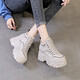 朝露內增高女鞋8cm小個(gè)子厚底老爹鞋2024秋冬新款百搭運動(dòng)休閑鞋潮 奶茶色加絨 36