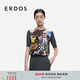 ERDOS 25秋冬圓領絲毛拼接休閑裝飾通勤短袖上衣女套衫針織衫 瑪瑙灰 L 170/88A