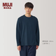 MUJI 男式 起毛圓領長袖T恤 男士打底衫男款冬季男裝 AB1MTA4A 藏青色 L (175/100A)