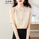 衣典零一（LEDIALYI）2025夏季女裝新款時(shí)尚氣質(zhì)高端品牌短袖真絲襯衫女桑蠶絲襯衣上衣 香檳色 2XL