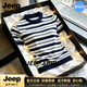 JEEP SPIRIT短袖t恤男2026夏季條紋圓領半袖打底衫男裝半截袖潮流百搭短袖 藍色 L (120-135斤)