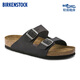 BIRKENSTOCK勃肯德國進(jìn)口男女款牛皮革涂油軟底Arizona雙扣涼拖鞋 黑色窄版752483 37