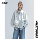QGF韓系花朵刺繡翻領外套女春秋夏季寬松運動棒球服上衣情侶休閑夾克 白花灰 【高品質】 M [建議90-100斤]