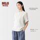 MUJI 女式 漢麻水洗 短袖罩衫女士襯衫上衣 女款女裝26年春夏BC2RAA6S 米白色條紋 M （160/84A）