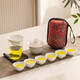 瓷牌茗茶具 羊脂玉瓷旅行茶具蓋碗茶壺茶杯旅游茶具帶茶盤(pán)套裝 白瓷矮蓋碗玉蘭杯9件+隨身包紅