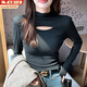 梵昇昱打底衫女2026春季新款拼接挖洞半高領鏤空辣妹內搭針織長袖T恤衫 半高領鏤空打底衫【黑色】 L 110-125