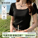 草本初色女士短袖女修身顯瘦方領(lǐng)T恤可外穿打底衣正肩純色夏季女裝上衣