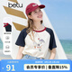 百圖女裝夏季新款T恤插肩袖撞色趣味純棉短袖上衣女2506T16
