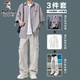 啄木鳥（TUCANO）夏季男士短袖冰絲襯衫三件套青少年高級感潮流休閑套裝酷帥穿搭 【灰色襯衫+短T白+休閑褲淺灰】三件套 發(fā)順豐/京東請聯(lián)系客服備注 XL 【120-140斤】