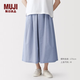 MUJI女式 涼感 裙褲 褲子 女款26年夏季款 女裝 BE203A6S 藍色格紋 M 160/66A